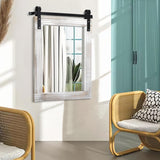 AAZZKANG Large Wall Mirror Barn Door Style Decor Rustic Wood Mirror 30"x22" Rectangle Farmhouse Bedroom Bathroom Mirror AAZZKANG