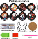 Canrichshop 8 Pcs Diamond Painting Coasters,Halloween Diamond Painting Kits,Horror Movies Diamond Art Coasters,5D Full Drill Diamond Dots,DIY Kits for Adults Arts and Crafts Supplies Canrichshop