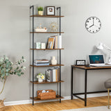 HOOBRO DIY Ladder Shelf, 6-Tier Wall Mounted Bookshelf, Office Vertical Bookcase, Wooden Storage Shelves for Home Office, Bedroom, Rustic Brown and Black BF65CJ01 HOOBRO