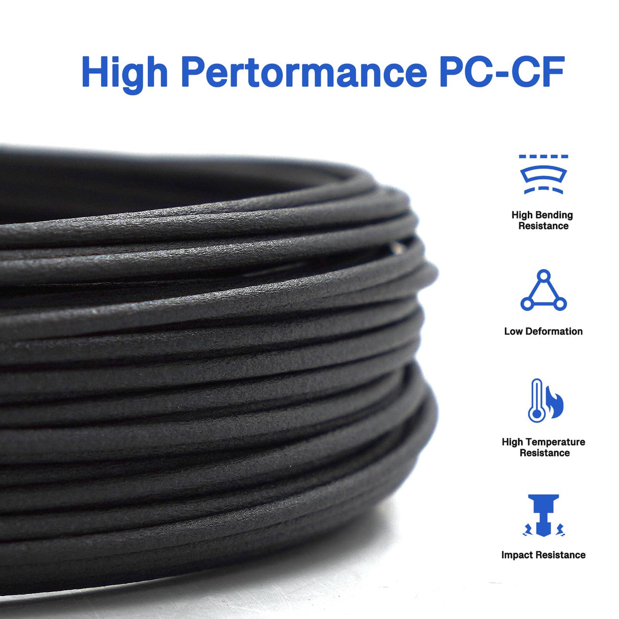 YXPOLYER PC Carbon Fiber Filament PC-CF 50g 1.75mm for 3D Printing, Polycarbonate Carbon Fiber 3D Printer Filament Engineering Material Filament yxpolyer