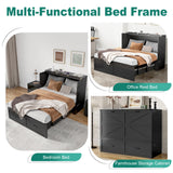 Hlivelood Queen Size Murphy Chest Bed with Drawer and Charging Station, Farmhouse Wood Space-Saving Hidden Folding Bed Chest, Multifunctional Storage Cabinet Beds for Bedroom, Office, Black Hlivelood