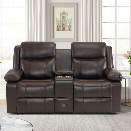 RIHEREFY Loveseat Recliner Sofa with Massage & Heating, Reclining Loveseat with Console, RV Wall Hugger Double Loveseat Recliner Couch for Living Room & Home Theater (Brown) RIHEREFY