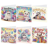 6-Pack Pets Birthday Diamond Painting Greeting Card Kits, Special Shaped Diamonds Painting, DIY Handcraft for Relatives and Friends with Wishes,Unique Design Crafting for Birthday Cards Focart