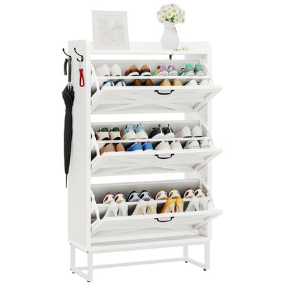 YITAHOME Farmhouse Shoe Storage Cabinet for 24 Pairs with 3 Flip Drawers, Narrow Slim Shoe Rack Cabinet for Hallway, Shoe Organizer for Entryway, Living Room (White)