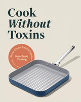 Caraway Square Grill Pan - 11” Grill Pan - Non-Stick Ceramic Coated - Non Toxic, PTFE & PFOA Free - Oven Safe & Compatible with All Stovetops - Navy Caraway