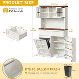 DWVO Kitchen Pantry Cabinet, 70" Tall Farmhouse Freestanding Kitchen Storage Cabinets with 10 Gallon Tilt-Out Trash Can Cabinet,2 Drawers, Microwave Coffee Bar for Living & Dining Room, White Walnut DWVO