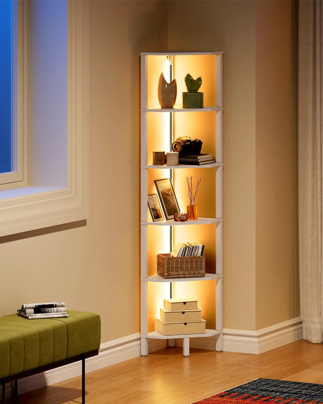 CHOEZON LED Corner Shelf with Lights, 5-Tier Diamond Shape Bookshelf, Standing Narrow Storage Organizer for Living Room, Bedroom, Office, Study, White MCJ03DWB CHOEZON