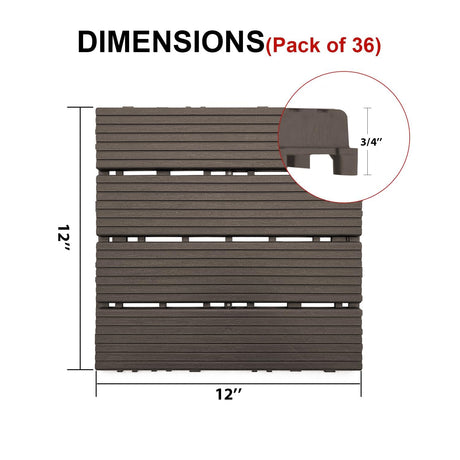 36 PCS 12x12 Interlocking Deck Tiles - All-Weather Waterproof Outdoor Pavers for Pool Decks, Balconies, Backyards & Porches, Chocolate SAILARY