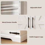 IRONCK Bookshelf with Storage Cabinet, 72" Tall Farmhouse Bookcase with Adjustable Shelves and Drawer, 4 Tier Open Shelf Bookcase with LED Lights for Home Office, Living Room, White/Walnut IRONCK