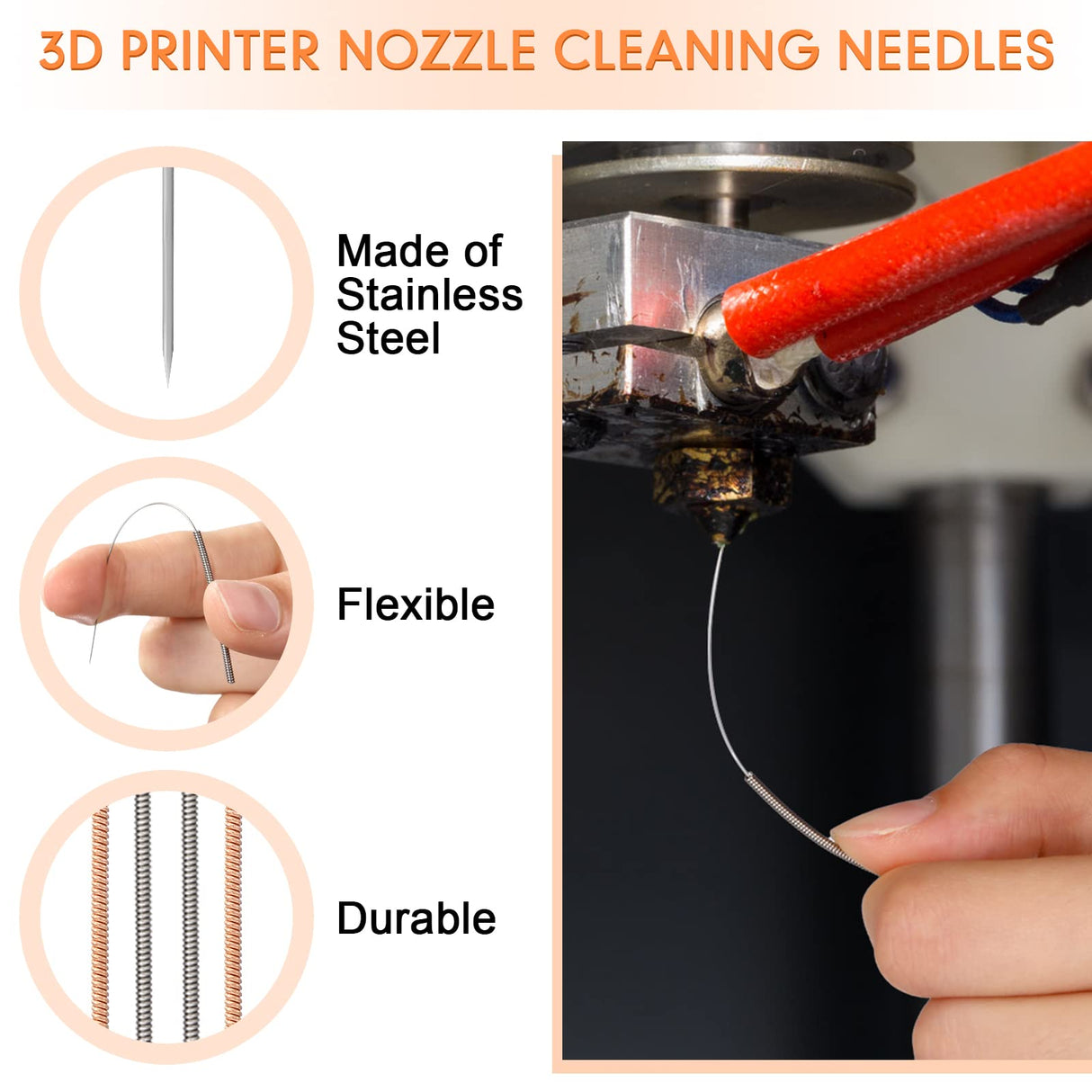 Leifide 50 Pieces 3D Printer Nozzle Cleaning Kit Includes 19 Pcs Stainless Steel Needles Cleaner Tools and 23 Pcs MK8 Nozzles Multiple Sizes Compatible with Makerbot Creality CR-10 Ender 3 5 LEIFIDE