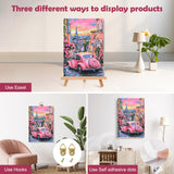 MOGTAA Pink Car Paint by Numbers Kit for Adults Beginners with Frame, Flowers Adult Paint by Number Kits on Canvas with Easel, Easy DIY Oil Painting Kits for Home Decor, 8x12in MOGTAA