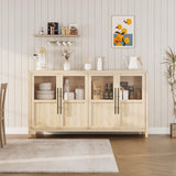 GarveeHome Sideboard Buffet Cabinet with 4 Glass Doors, 55" Buffet Table Coffee Bar Wine Bar Display Cabinet for Kitchen Dining Room, Living Room (Natrual, Glass with 4 Doors) GarveeHome