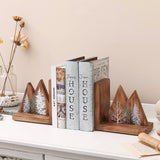 NIKKY HOME Heavy Duty Non Slip Rustic Woodland Mountain Wood Bookend Forest Book Ends Book Stoppers for Cabin Decor Home and Office Shelves Children NIKKY HOME