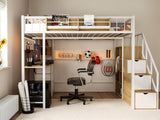 Kikihouse Full Size Loft Bed with Desk and Stairs, Headboard, Wardrobe, Bedside Storage Shelf, 6 Drawers, Charging Station & LED Light, Metal Gaming Loft Bed Frame for Adult Space-Saving Kikihouse