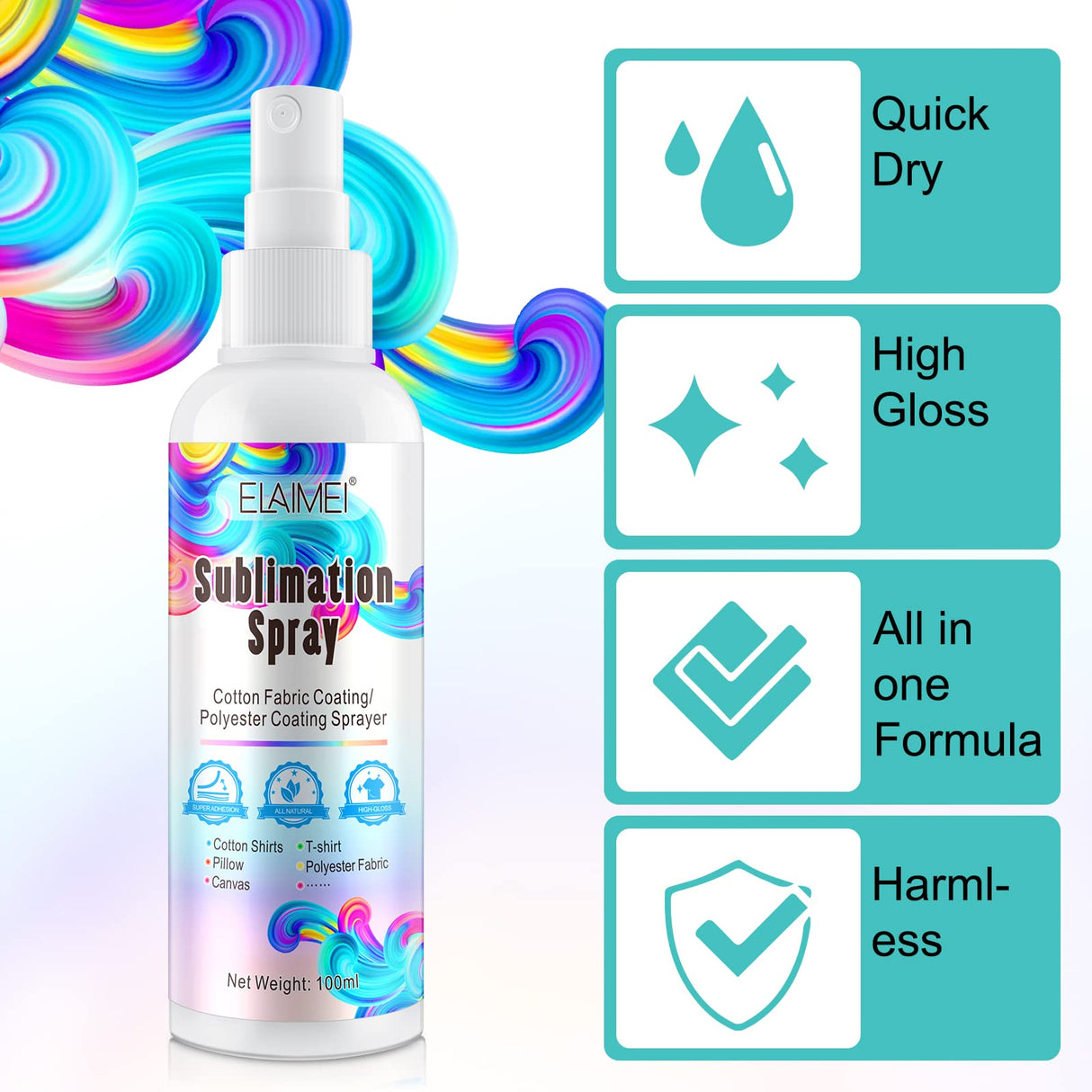 100ml Sublimation Spray, Sublimation Coating Spray for All Fabric, Including 100% Cotton, Polyester, Carton, Tote Bag, Pillows, Mugs, Canvas, Quick Dry & Super Adhesion, High Gloss Vibrant Color XWXUANYE