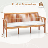 COSTWAY Wooden Outdoor Bench with White Cushion, Garden Bench with Curved Armrest & Slatted Back for Patio, Park & Porch, 23”x 62.5”x30.5” COSTWAY