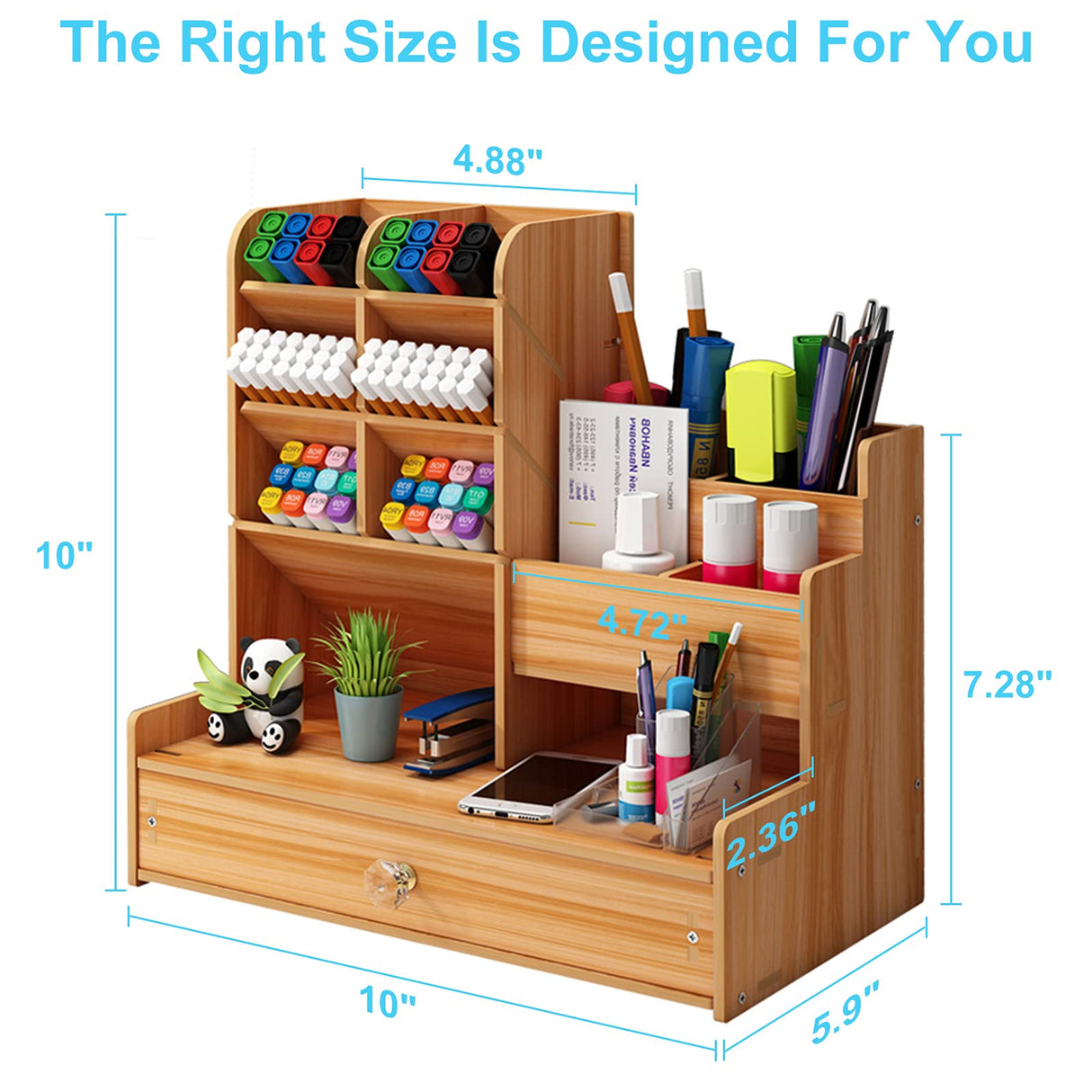 Marbrasse Upgraded Wooden Pencil Holder, Pen Organizer for Desk, Easy Assembly, Art Supply Organizer, Desktop Stationary Organizer (Cherry) Marbrasse