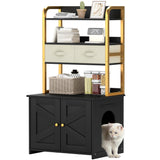YITAHOME 27" Cat Litter Box Enclosure with Storage Shelves, Large Hidden Cat Litter Box Furniture with 2 Drawers & Soft Cusion, Wooden Hidden Cat Cabinet Washroom Corner, Black YITAHOME