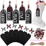 DIYASY 12 Pack Christmas Stocking Name Tags, Personalized Wooden Haning Tags Farmhouse Stocking Sign Unfinished Blank Chalkboard Tags with Wood Beads, Bows, Hemp Rope & Needle DIYASY