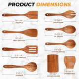 Natural Solid Teak Wooden Cooking Utensils for Nonstick Cookware, Wooden Kitchen Utensils Set Includes Spoons, Spatulas, Strainer Spoon, Salad Fork with Holder and Spoon Rest (9PCS) AIUHI