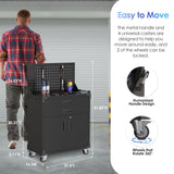 SUXXAN Black Tool Cart with Pegboard and 4 Hooks,Garage Storage Cabinet on Wheels with 2 Drawer,Industrial Service Utility Tool Cart for Mechanics, Garage, Workshop SUXXAN