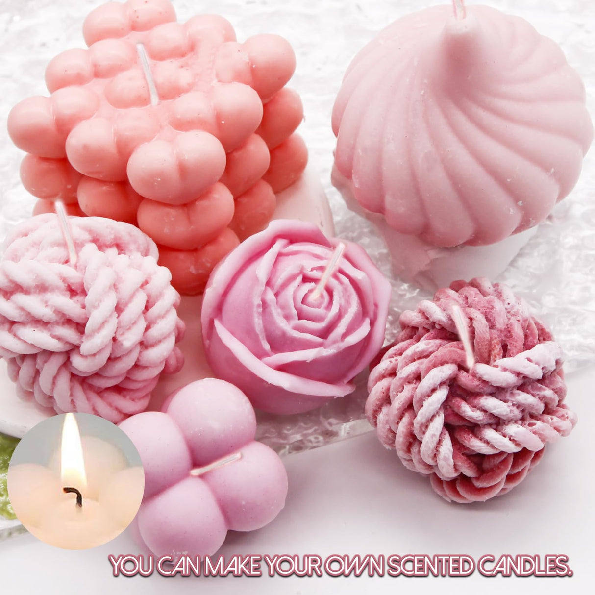 JOJOPLAY Silicone Candle Molds Big Set for Candle Making with Candle Wicks, 6Pcs 3D Resin Mold for Wax Candle Soap Silicone Mold DIY Scented Candle JOJOPLAY