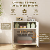 Convend Stylish Cat Litter Box Enclosure, Modern Hidden Litter Box Furniture with Tall Legs, Side Entrance, and Dual Use as End Table for Living Room or Bedroom (White & Gold) Convend