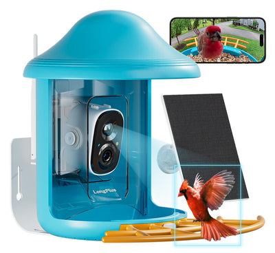 LongPlus® Smart Bird Feeder with Camera, Bird Feeders Camera Wireless Outdoor with Solar Powered,AI Identify,Smart Bird Camera Auto Capture Videos,Instant Notification,Ideal Gift for Mom Bird Lovers