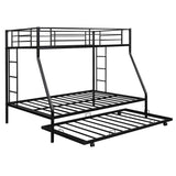 Twin Over Full Bunk Beds with Trundle, Metal Trundle Bed Frame with Safety Rails and Ladder for Bedroom, Black Flieks