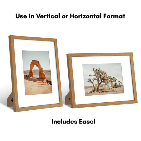 Americanflat 9x12 Picture Frame with Shatter-Resistant Glass - Use as 6x8 Frame with Mat or 9x12 Frame Without Mat - Signature Collection - Photo Frame for Tabletop and Wall Display - Dark Oak Americanflat