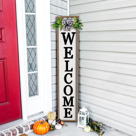 3D Outdoor Welcome Sign for Front Porch Standing 45"X9" Wood Frame Large Vertical Tall Leaner Welcome Signs Decor for Rustic Farmhouse Outside Home Front Door Decorations (Wood White) comurdyo