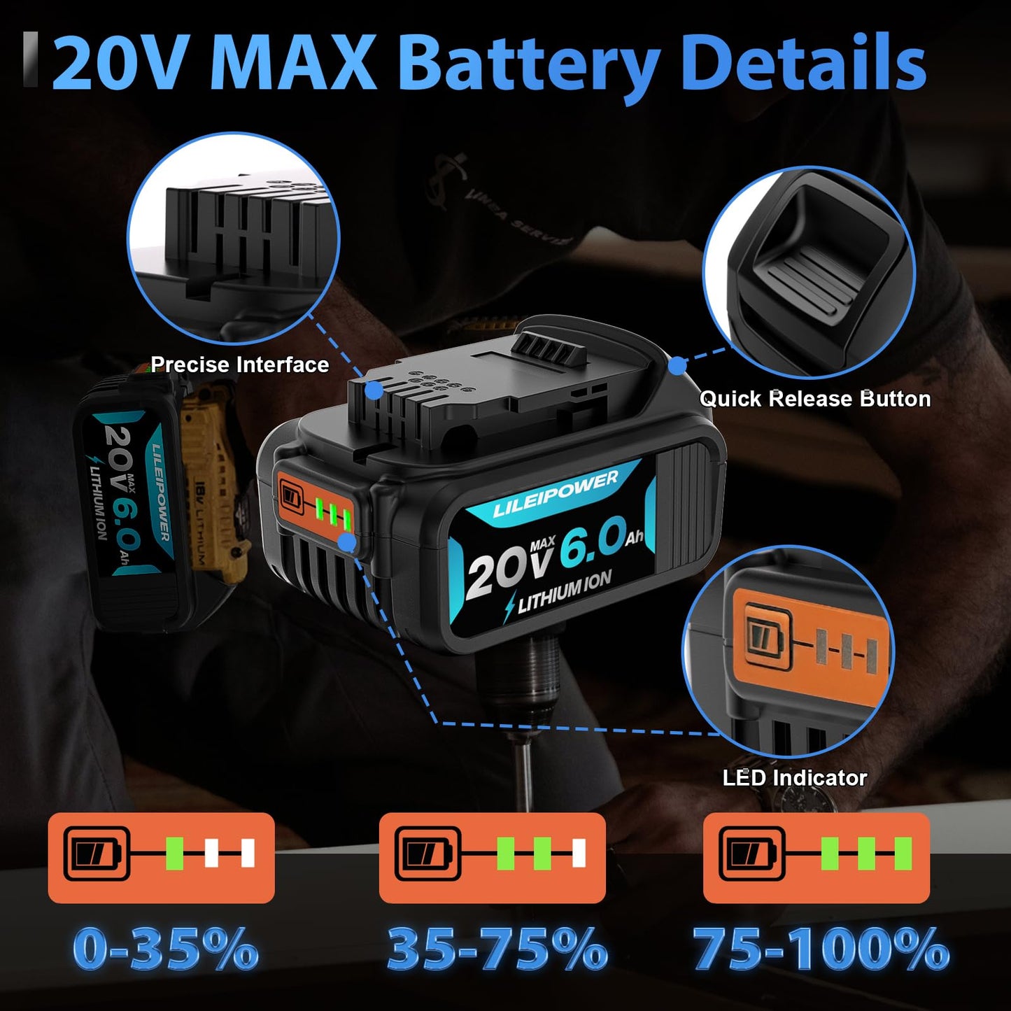 LILEIPOWER 2Pack 20V 6.0Ah Battery Replacement for Dewalt 20V Max Battery and DCB102 Charger Combo Compatible with Flexvolt 20V/60V Battery DCB206 DCD/DCF/DCG/DCS Cordless Power Tools - WoodArtSupply