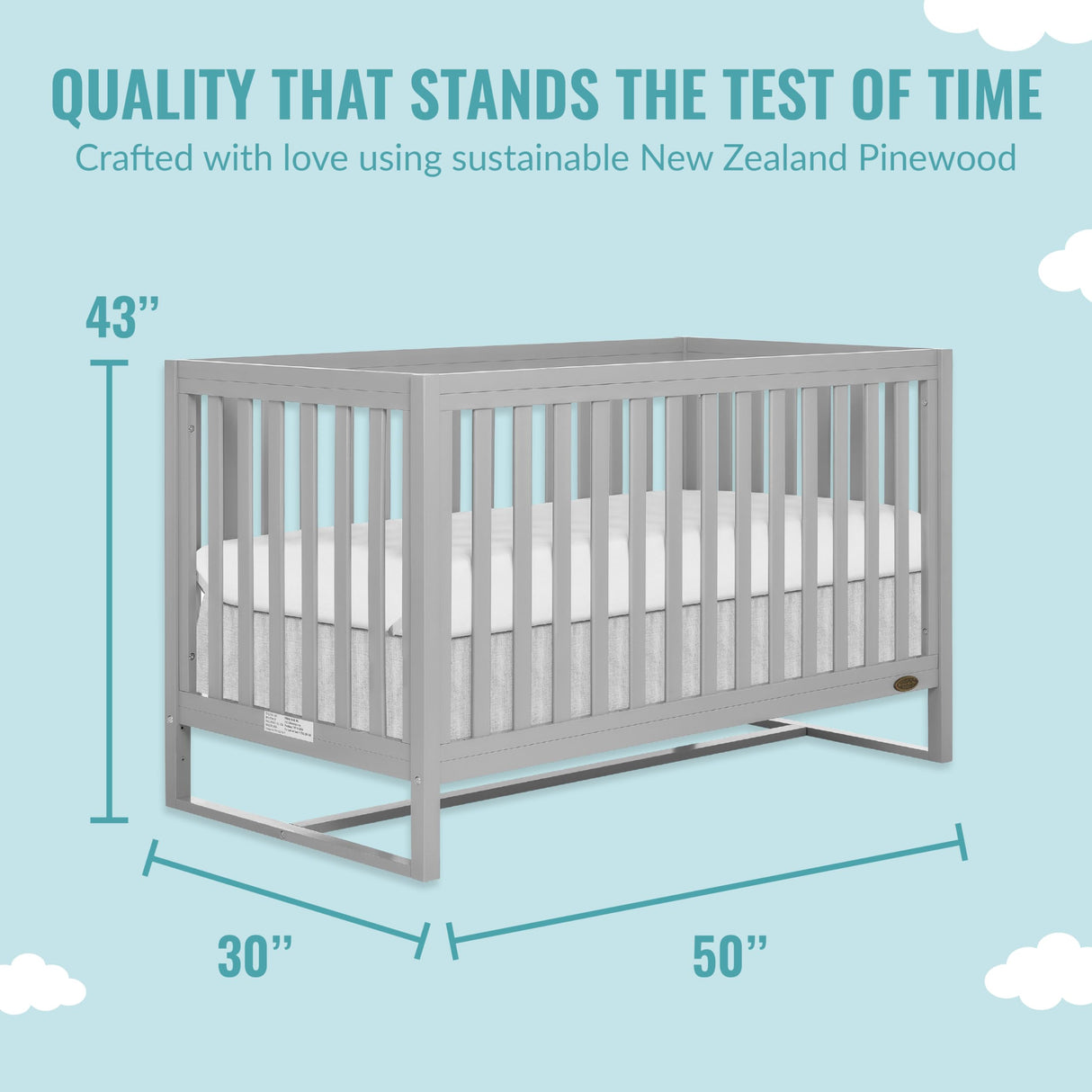 Dream On Me Arlo 5-in-1 Convertible Crib in Pebble Grey, JPMA Certified, 3 Mattress Height Settings, Non-Toxic Finish, Made of Sustainable and Sturdy Pinewood Dream On Me