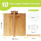 Tortilla Press 10 Inch Tortilla Maker Large Roti Maker with Rolling Pin+Dough Scraper+Parchment Paper Bamboo Wood Tortilla Press for Homemade Tortilla, Roti,Taco,Dough Press OwnColor
