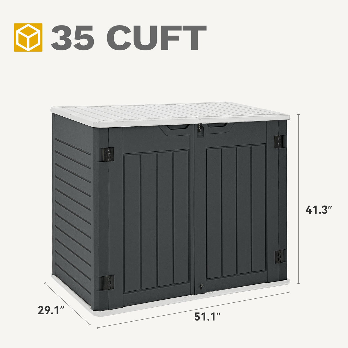 DWVO Outdoor Weather-Resistant Horizontal Storage Shed, 35 Cu Ft Capacity, Lockable and Waterproof, Suitable for Storing Garden Tools, Dark Gray DWVO