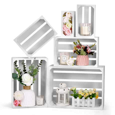 Set of 6 Decorative Wood Crates Nesting Crates Storage Container, 6 Size Farmhouse Decorative Wooden Storage Boxes, Rustic Wooden Crates for Storage, Display, Decorations BOBOKA