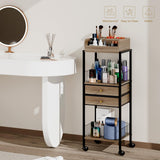 Makeup Organizer Cart Shelf Floor Skincare Organizers Make Up and Station Storage Cabinet For Vanity Standing Cosmetics With Drawers and Wheels For Nail Polish Perfume Hair Tool Beauty(Grey Oak) lurcns