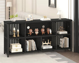 LVB Black Horizontal Bookshelf, Modern Cube Storage Organizer Bookcase, Industrial Wide Long Wood Metal Book Shelf, Farmhouse Low Large Cube Shelf for Office Home Bedroom Living Room, Black Oak, 63 In LVB