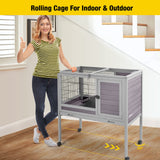 Aivituvin Rabbit Hutch Indoor Bunny Cage Wooden Guinea Pig House with Wire Floor, Wheels, Leak-Proof Tray 35in Aivituvin