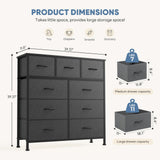 DUMOS 9 Drawer Dresser, Fabric Storage Organizer with Sturdy Metal Frame and Wooden Top, Modern Chest of Drawers for Bedroom Closet Entryway,Grey DUMOS