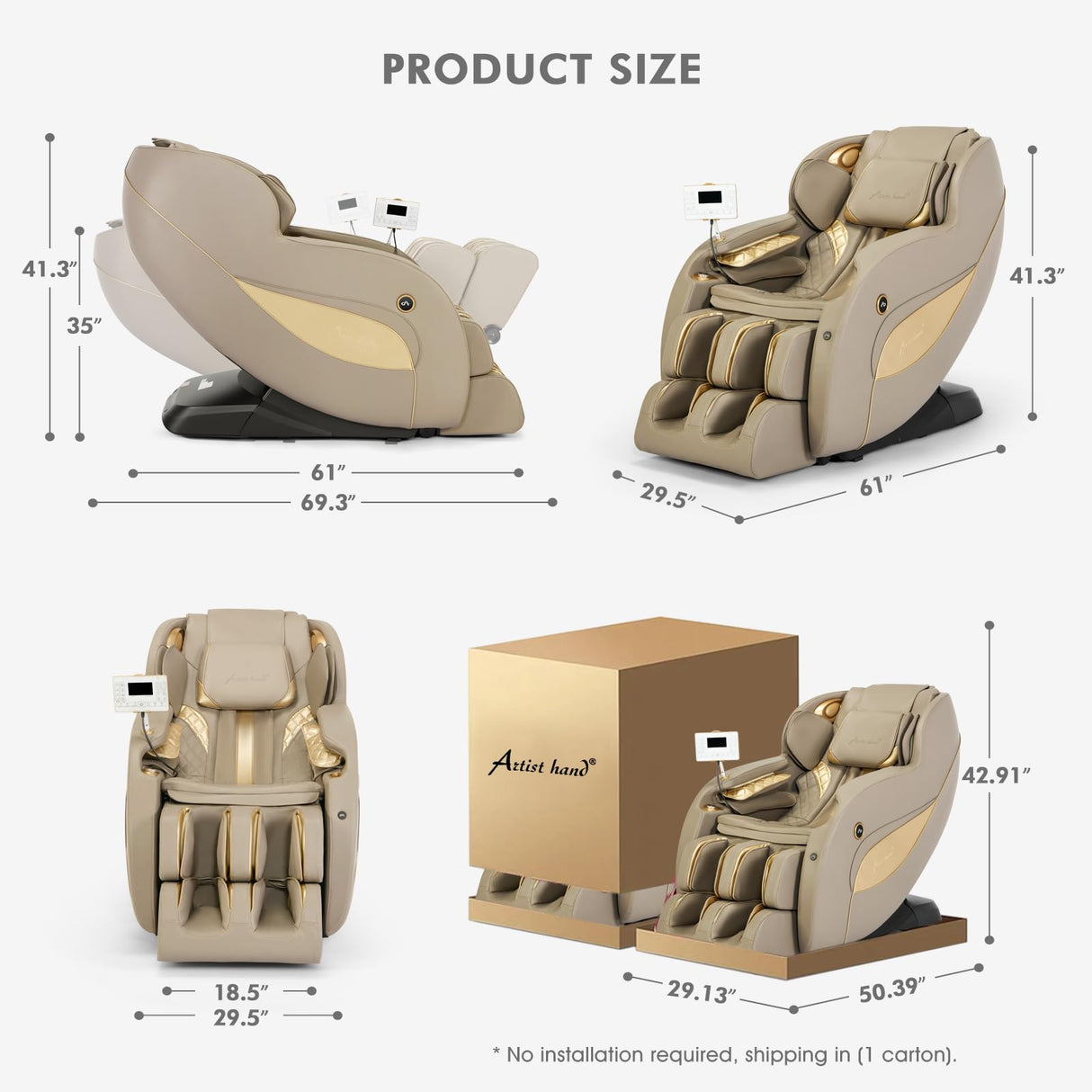 Artist hand Massage Chair Full Body, Zero Gravity Massage Chair SL-Track Shiatsu Massage Recliner Chair with 12 Modes, Bluetooth Speakers, Body Scan, Heating, Foot Roller, AI Control, Airbags, Khaki Artist hand