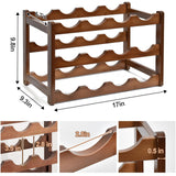 IWNTWY Wine Rack, 12 Bottles 3-Tier Free Standing Wine Racks, Bamboo Wine Rack Countertop Holder Storage Shelf for Kitchen Cabinet Dining Room Bar (Brown) IWNTWY