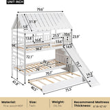 MERITLINE House Bunk Beds Twin Over Twin with Slide, Twin Bunk Bed with Storage Stairs and Trundle, Wood Kids Bunk Bed with Roof and Window Design for Girls, Boys,White MERITLINE