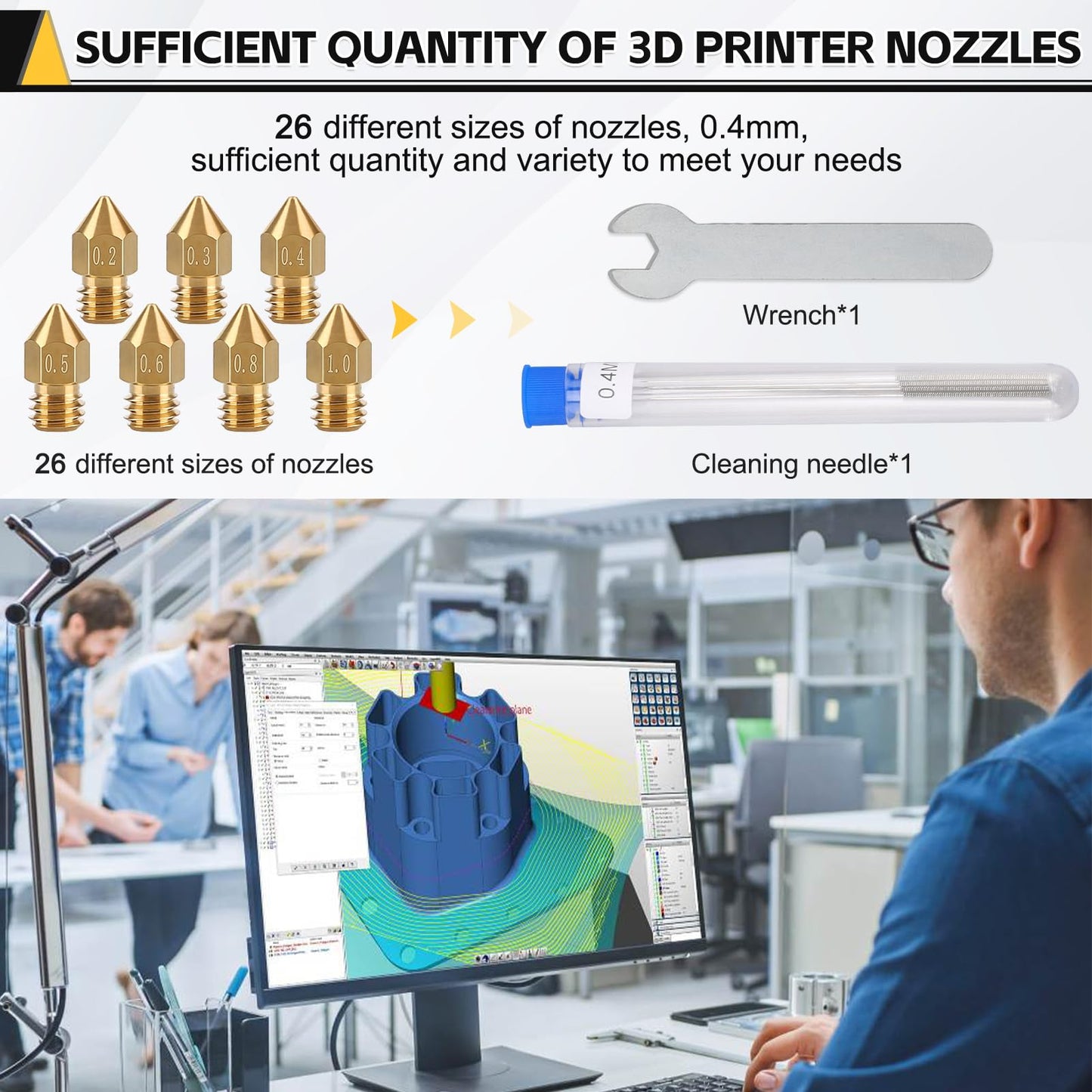 26pcs MK8 Nozzles Multi Size, 3D Printer Brass Hotend Nozzles 0.2mm/0.3mm/0.4mm/0.5mm/0.6mm/0.8mm/1.0mm with DIY Tools Compatible with Neptune 3 Series and More - WoodArtSupply