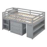 Harper & Bright Designs Grey Full Low Loft Bed with Storage, Stairs, and Rolling Desk Harper & Bright Designs