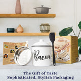 Bacon Grease Container with Strainer - With Food-Grade Silicone Spatula , 46oz Large Enamel Rustic Farmhouse Fat Container , Keeper , Recipes , Dishwasher Safe Ayerphalo