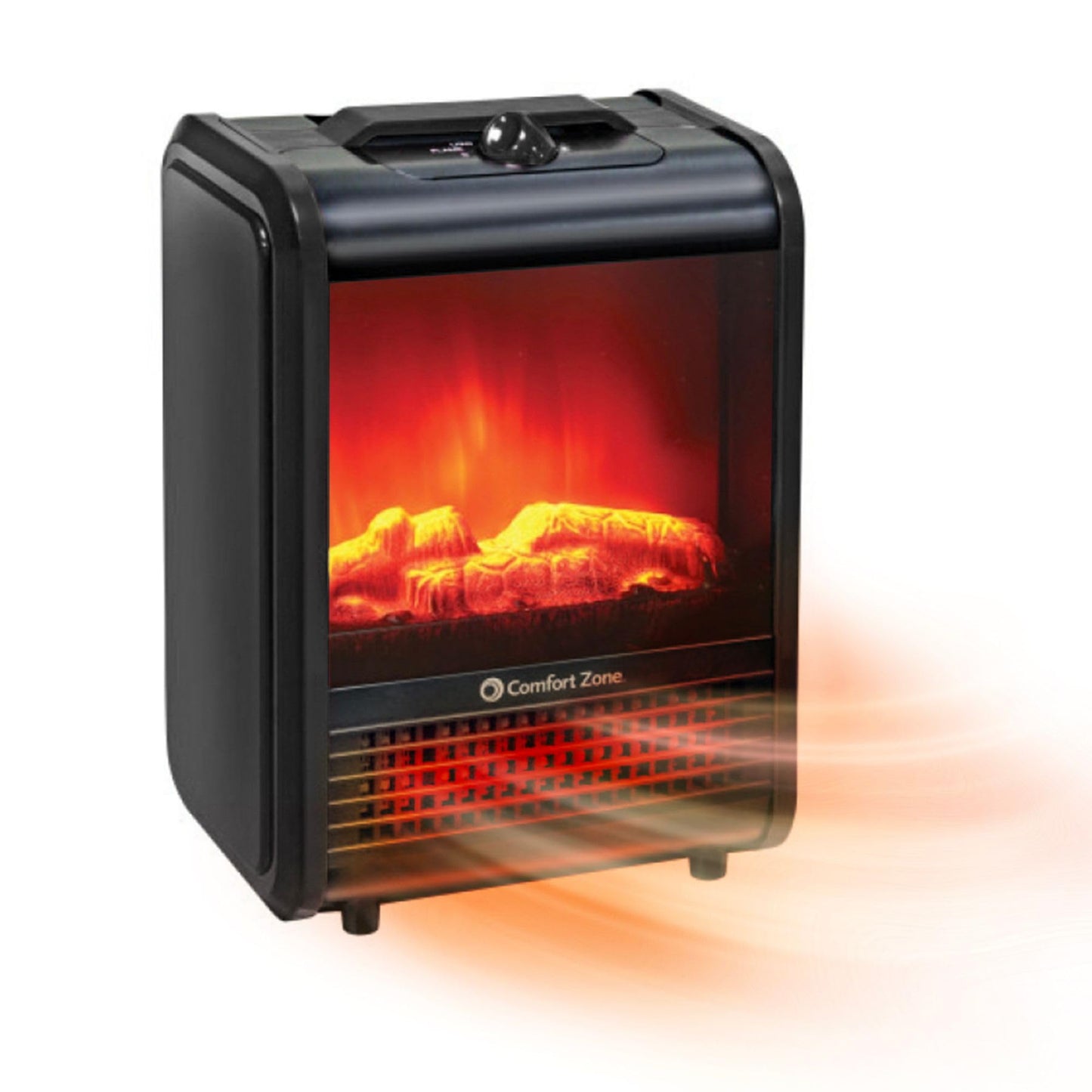 Comfort Zone Electric Mini Fireplace Space Heater with Realistic 3D Flame, Stay-Cool Body, Carry Handle, Overheat Sensor, and Safety Tip-Over Switch, Ideal for Home, Bedroom, & Office, 1,200W, CZFP1BK