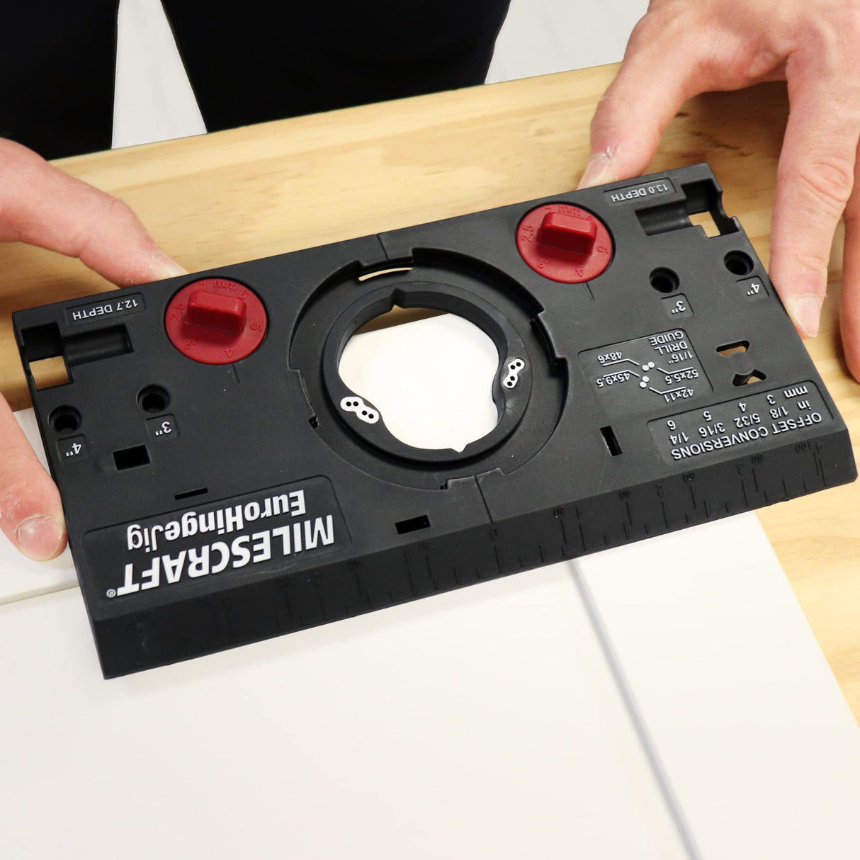 Milescraft 1342 Euro Hinge Jig – Concealed Hinge Jig, Drilling Guide, Drill Guide Jig for Framed and Frameless Cabinets. Metal Drill Guide Produces Perfect Hinge Holes. 35 mm Forstner Bit Included Milescraft