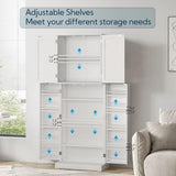 Yusong 64'' Kitchen Storage Cabinet, Tall Pantry Storage Cabinet with Doors and Shelves, Food Free Standing Pantry for Kitchen Dining Living Room, White Yusong