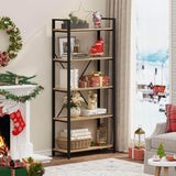 FATORRI 5-Tier Rustic Oak Industrial Bookshelf – Stylish Wood and Metal Etagere Bookcase FATORRI